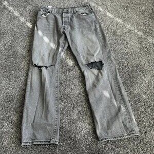 Levis 501 '93 Jeans Mens 34x30 Gray Straight Distressed‎ Ripped Knees Button Fly